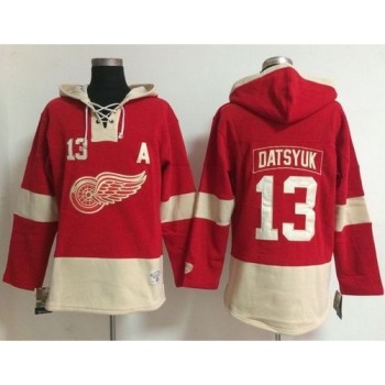 Detroit Red Wings #13 Pavel Datsyuk Red Women's Old Time Lacer NHL Hoodie Detroit Red Wings #13 Pavel Datsyuk Red Women's Old Time Lacer NHL Hoodie