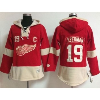 Detroit Red Wings #19 Steve Yzerman Red Women's Old Time Lacer NHL Hoodie Detroit Red Wings #19 Steve Yzerman Red Women's Old Time Lacer NHL Hoodie