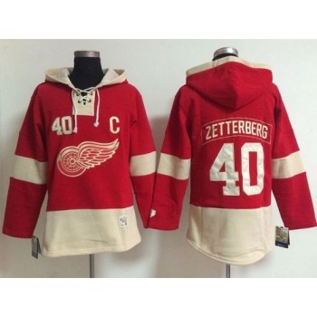 Detroit Red Wings #40 Henrik Zetterberg Red Women's Old Time Lacer NHL Hoodie Detroit Red Wings #40 Henrik Zetterberg Red Women's Old Time Lacer NHL Hoodie