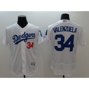 Dodgers #34 Fernando Valenzuela White Flexbase Authentic Collection Stitched MLB Jersey