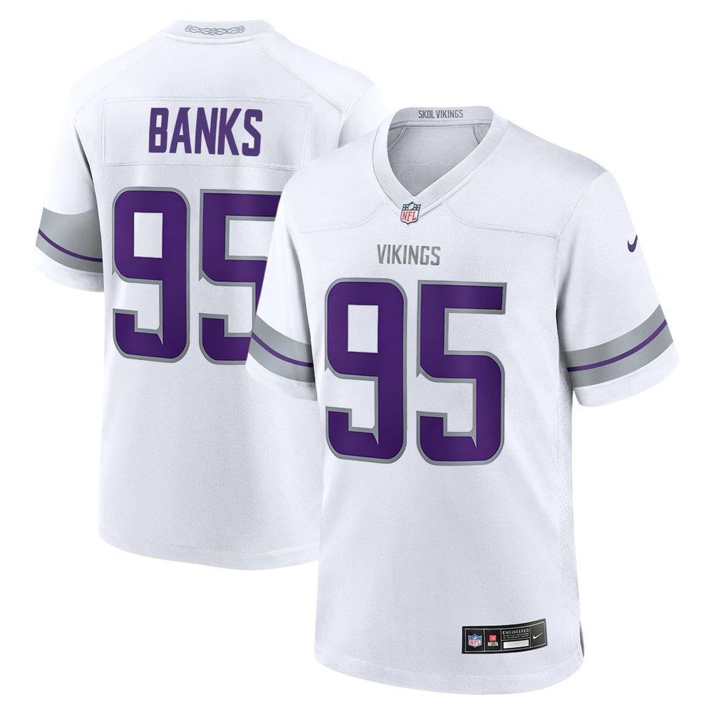 Men's Minnesota Vikings #95 Caleb Banks White 2026 NFL Draft Game Jersey