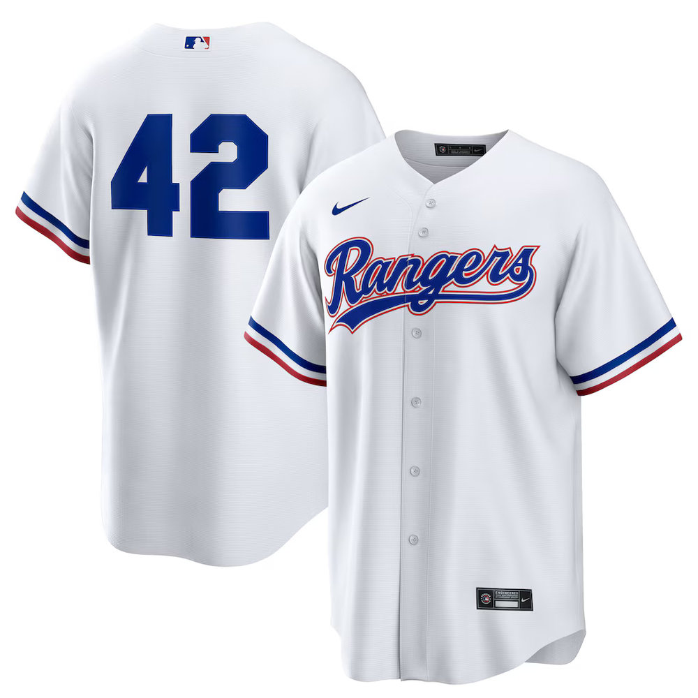 Youth Texas Rangers #42 Jackie Robinson Nike White Home 2025 Jackie Robinson Day Replica Jersey