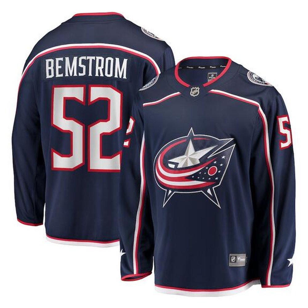 Men's Columbus Blue Jackets #52 Emil Bemstrom Navy Stitched Premium Jersey Men's Columbus Blue Jackets #52 Emil Bemstrom Navy Stitched Premium Jersey