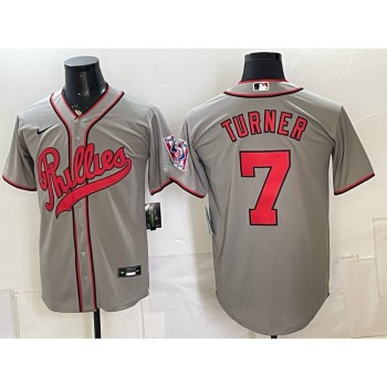 Men's Philadelphia Phillies #7 Trea Turner Gray Cool Base Stitched Baseball Jersey