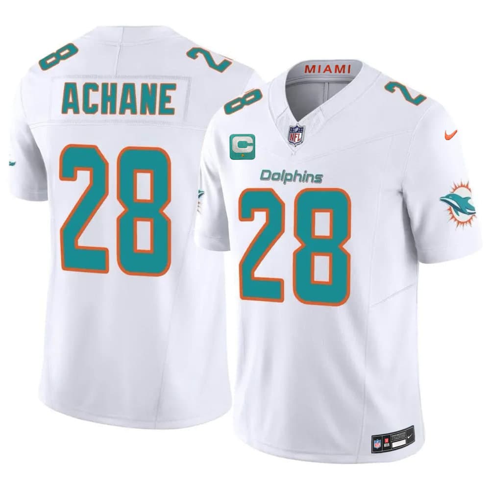 Men's Miami Dolphins #28 De'Von Achane White 2026 1-Star C Patch Vapor F.U.S.E. Limited Jersey
