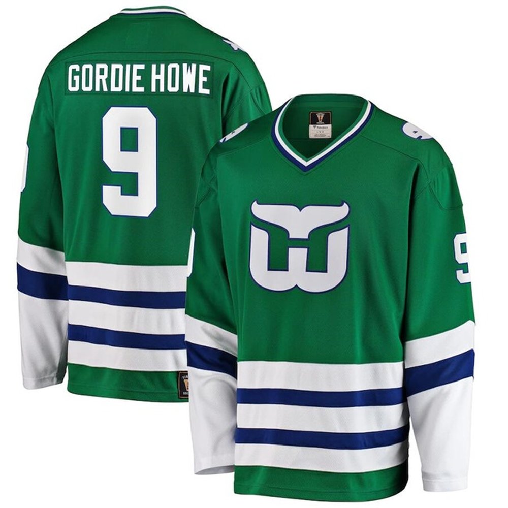 Men's Carolina Hurricanes Hartford Whalers #9 Gordie Howe Green Stitched Premium Jersey Men's Carolina Hurricanes Hartford Whalers #9 Gordie Howe Green Stitched Premium Jersey