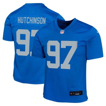 Youth Detroit Lions #97 Aidan Hutchinson Blue Alternate Game Jersey Youth Detroit Lions #97 Aidan Hutchinson Blue Alternate Game Jersey