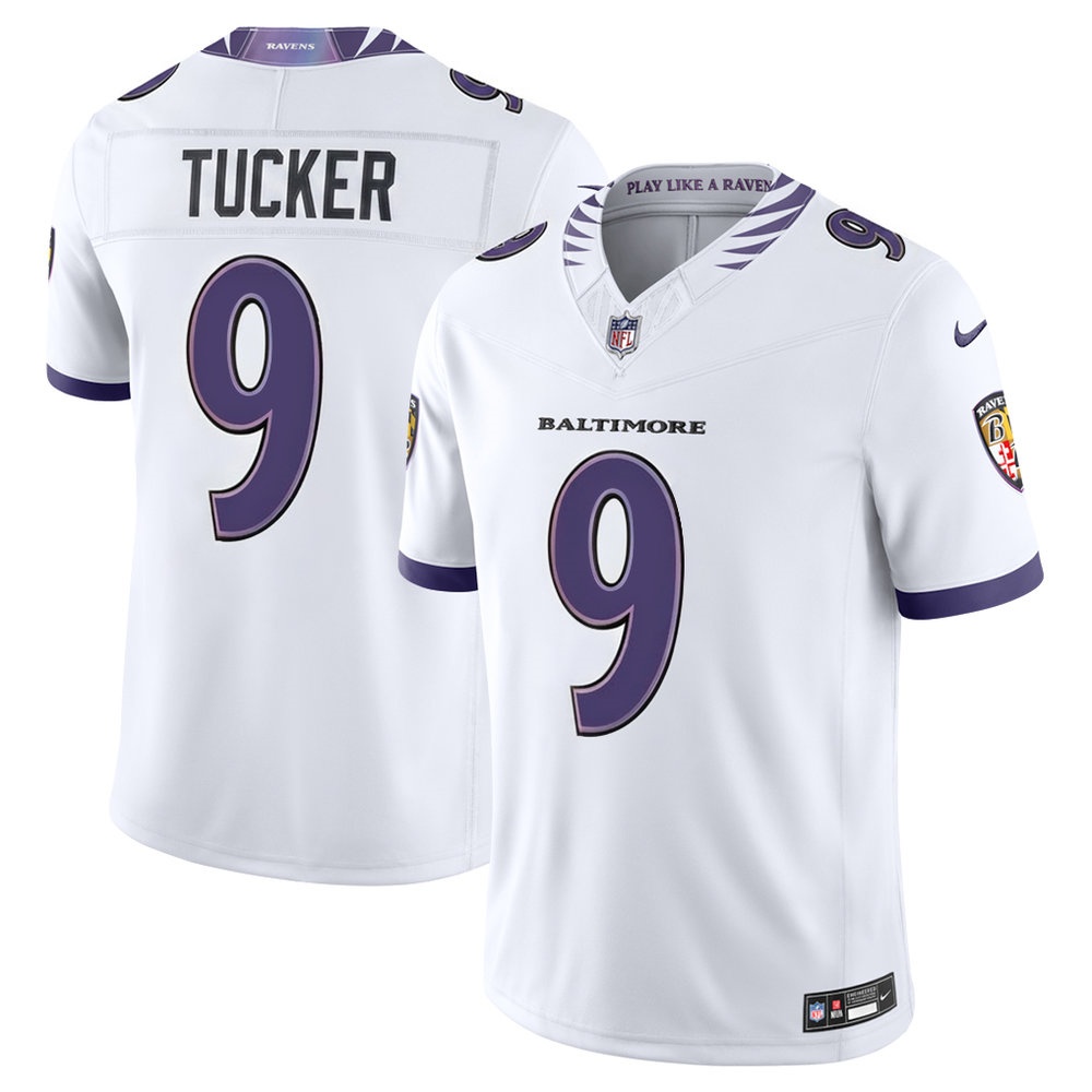 Men's Baltimore Ravens #9 Justin Tucker White Vapor F.U.S.E. Sewn Down Limited Jersey