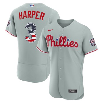 Youth Philadelphia Phillies #3 Bryce Harper Nike Gray USA 250 Fourth of July Road Authentic Jersey