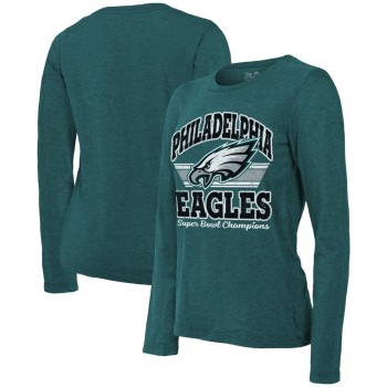 Women's Philadelphia Eagles  Threads Midnight Green Super Bowl LIX Champions Coffin Corner Boyfriend Long Sleeve Tri-Blend T-Shirt