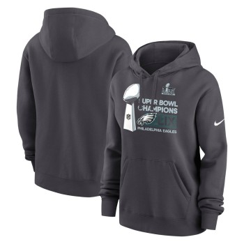 Women's Philadelphia Eagles  Anthracite Super Bowl LIX Champions Locker Room Trophy Collection Club Fleece Pullover Hoodie