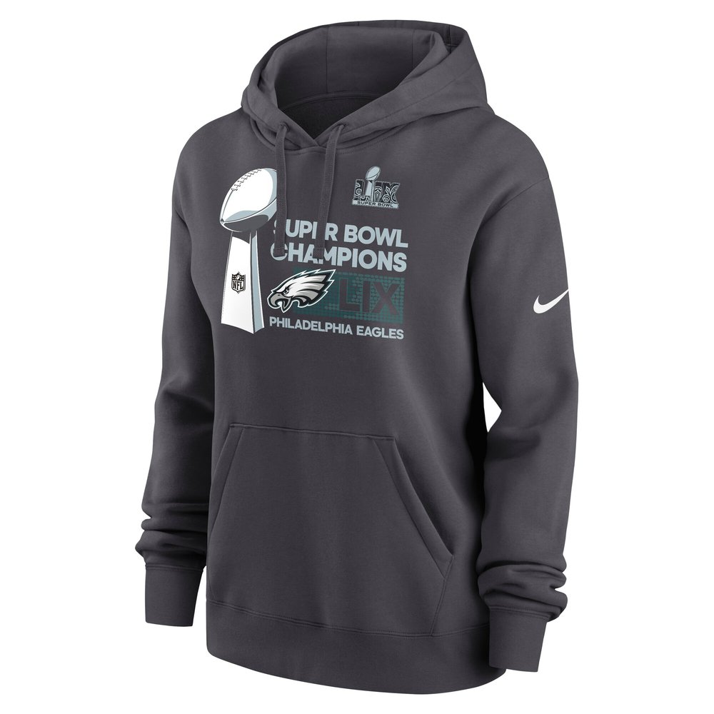 Women's Philadelphia Eagles  Anthracite Super Bowl LIX Champions Locker Room Trophy Collection Club Fleece Pullover Hoodie