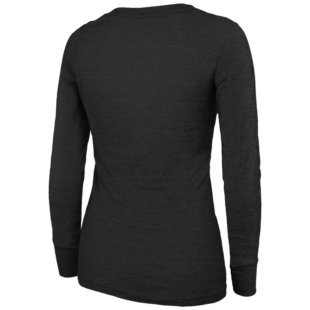 Women's Philadelphia Eagles  Threads Black Super Bowl LIX Champions Highlight Tri-Blend Scoop Neck Long Sleeve T-Shirt