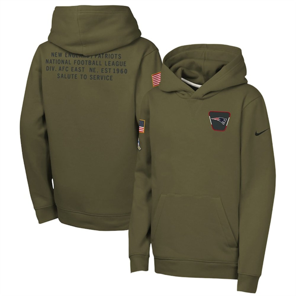 Youth New England Patriots Olive 2025 Salute to Service Club Fleece Hoodie Youth New England Patriots Olive 2025 Salute to Service Club Fleece Hoodie
