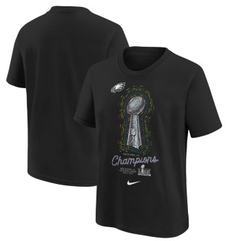 Youth Philadelphia Eagles  Black Super Bowl LIX Champions Lombardi Trophy T-Shirt
