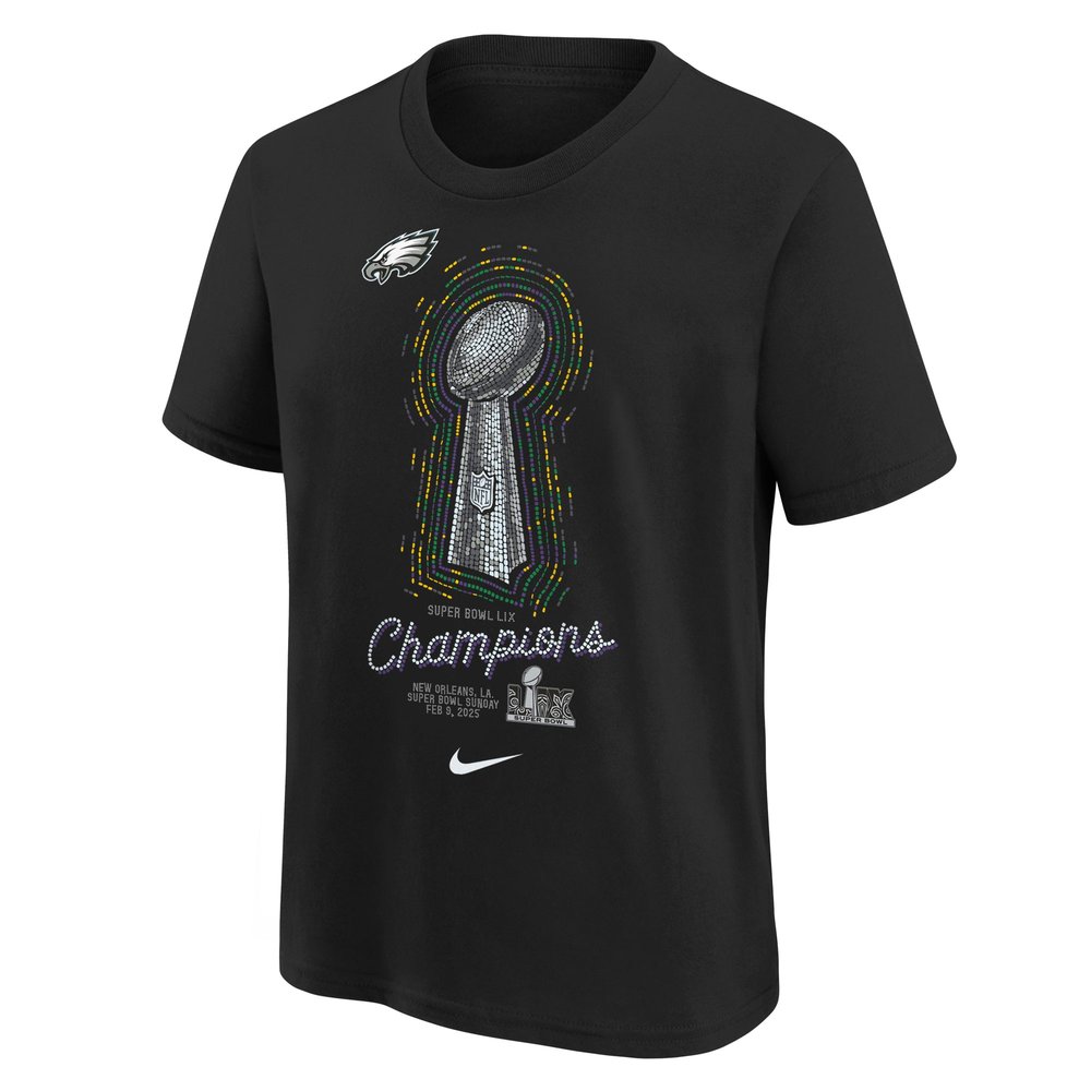 Youth Philadelphia Eagles  Black Super Bowl LIX Champions Lombardi Trophy T-Shirt