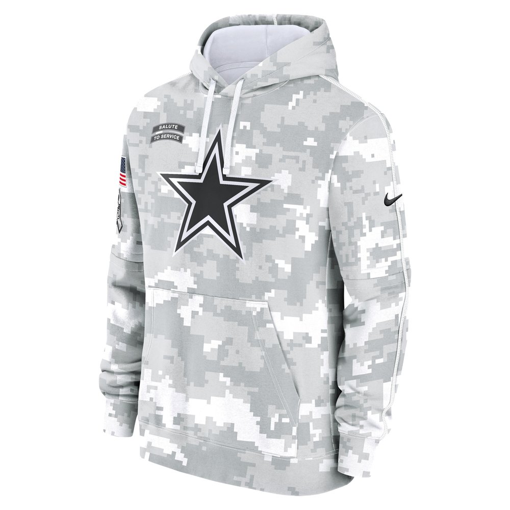 Youth Dallas Cowboys White/Gray 2024 Salute To Service Pullover Hoodie