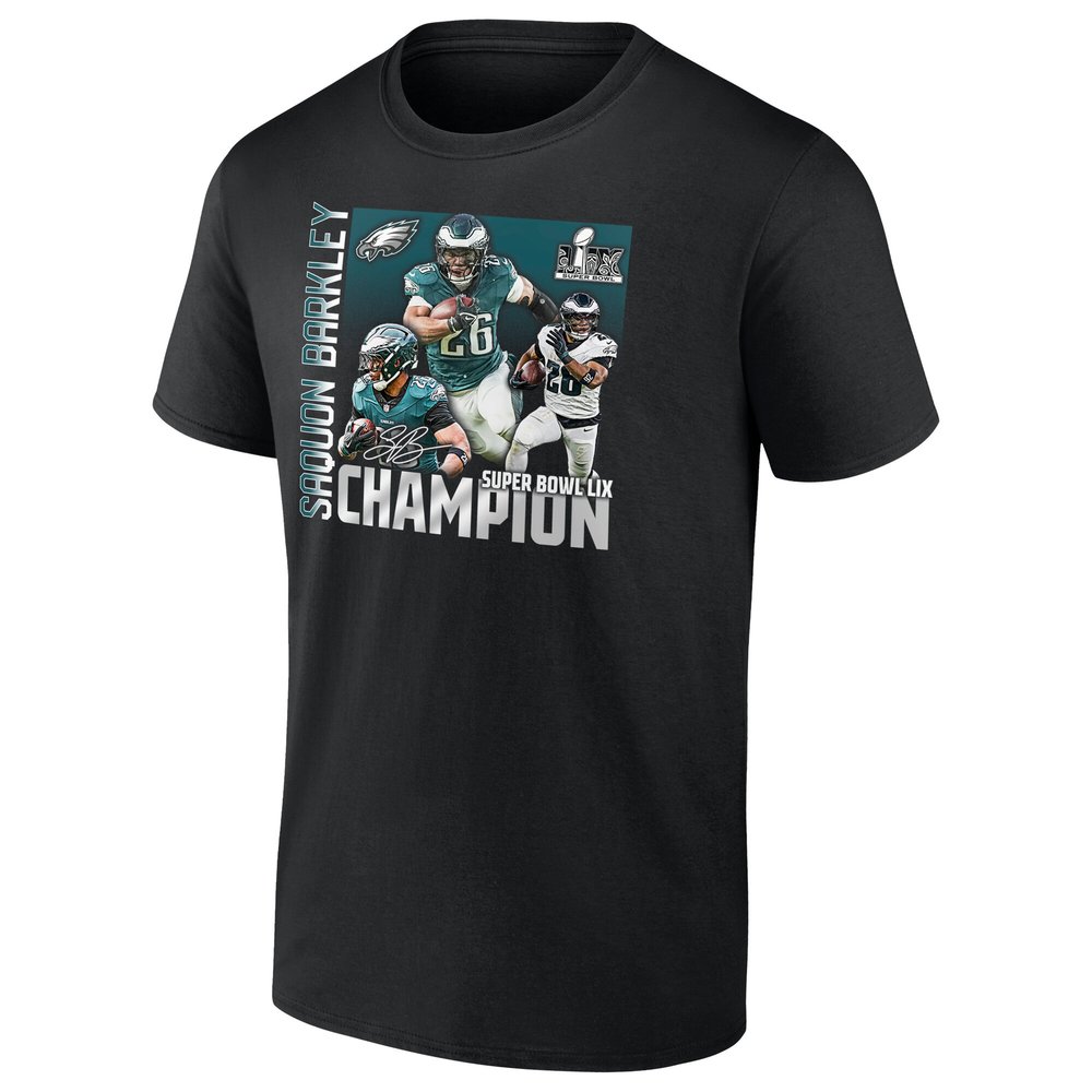 Men's Philadelphia Eagles #26 Saquon Barkley Black Super Bowl LIX Champions T-Shirt
