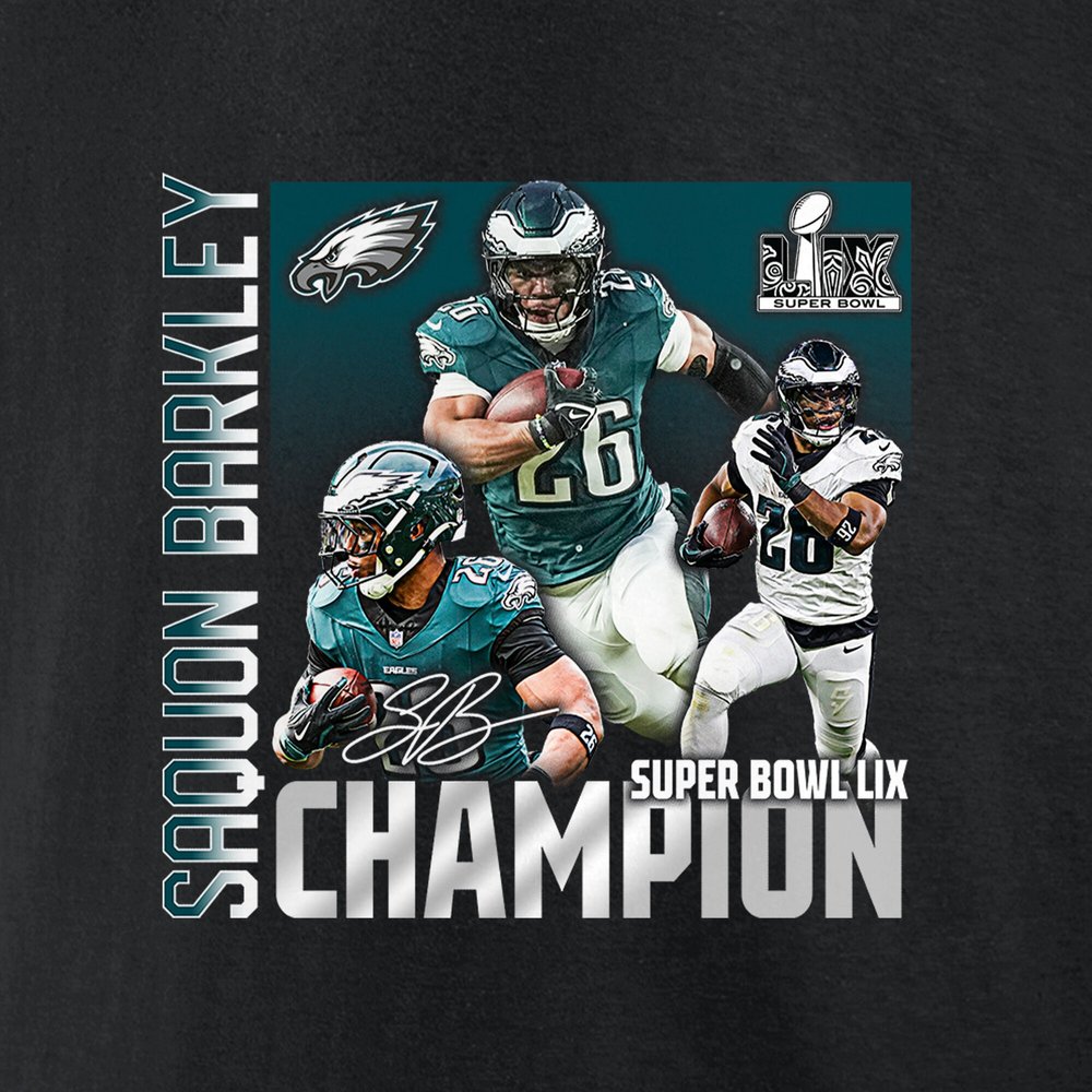 Men's Philadelphia Eagles #26 Saquon Barkley Black Super Bowl LIX Champions T-Shirt