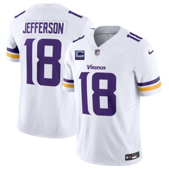 Men's Minnesota Vikings #18 Justin Jefferson White 2026 With 4-star C Patch And John Madden Patch Vapor F.U.S.E. Limited Jersey