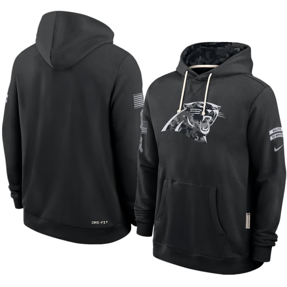 Men's Carolina Panthers Nike Black 2026 Salute to Service Sideline Dri-FIT Pullover Hoodie