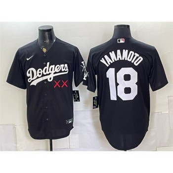 Men's Los Angeles Dodgers x KAWS #18 Yoshinobu Yamamoto Black Vapor Premier Limited Baseball Jersey