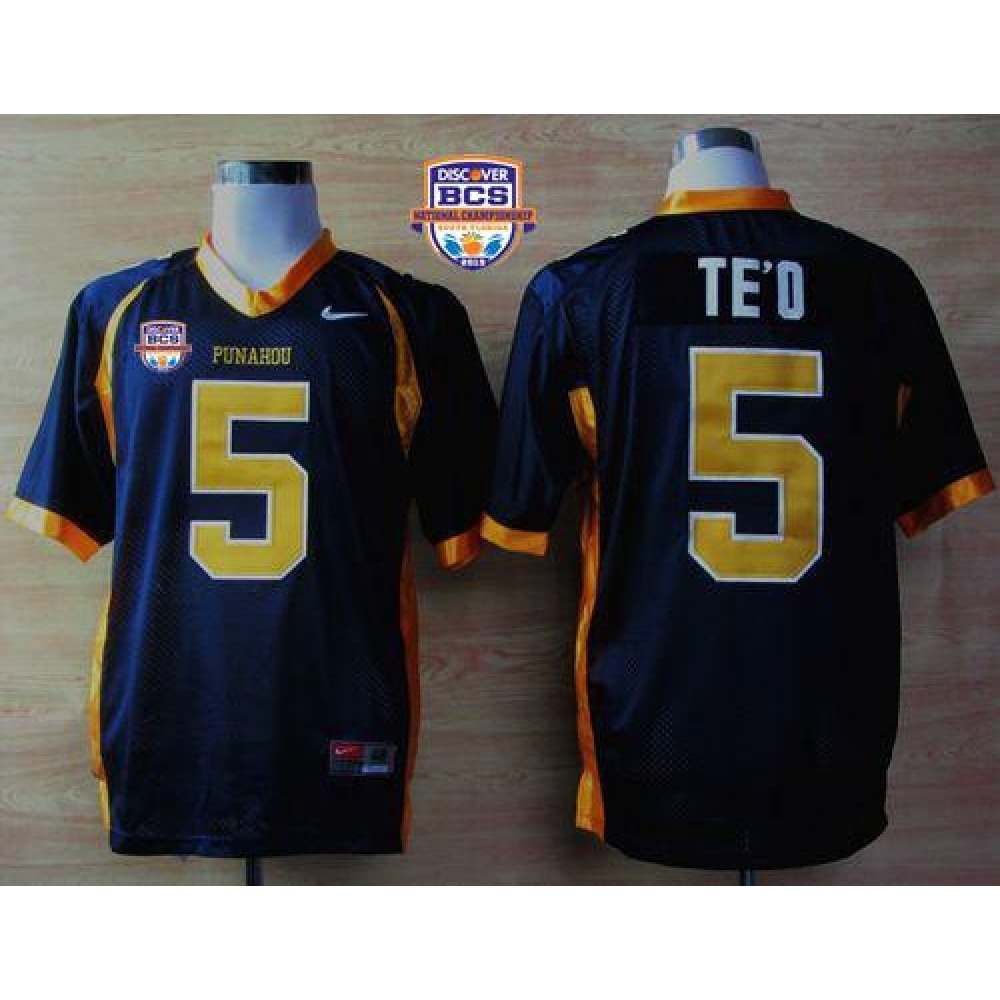 Fighting Irish #5 Manti Te'o Navy Blue Punahou High School 2013 BCS National Championship Stitched NCAA Jersey