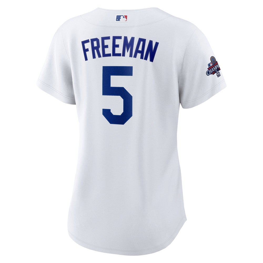 Women's Los Angeles Dodgers #5 Freddie Freeman White 2024 World Series Champions Home Replica Player Jersey