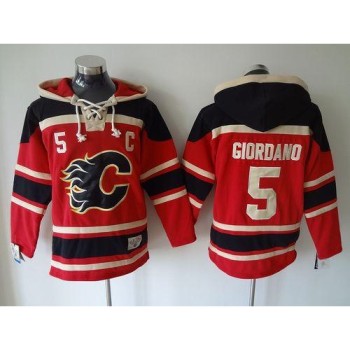Flames #5 Mark Giordano Red Sawyer Hooded Sweatshirt Stitched NHL Jersey