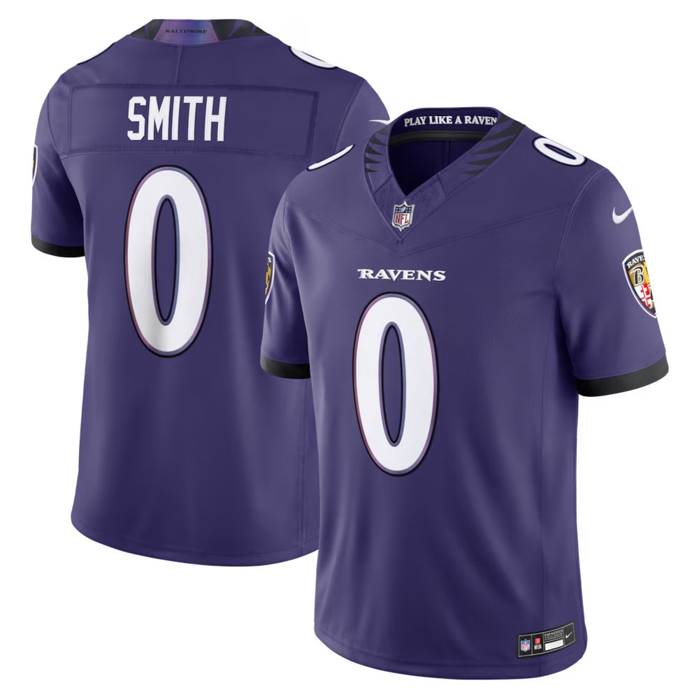 Men's Baltimore Ravens #0 Roquan Smith Purple Vapor F.U.S.E. Sewn Down Limited Jersey