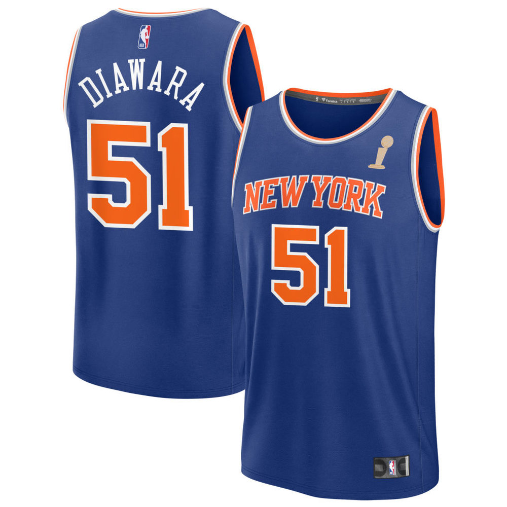 Women's New York Knicks #51 Mohamed Diawara Blue 2026 NBA Finals Champions Fast Break Icon Edition Jersey