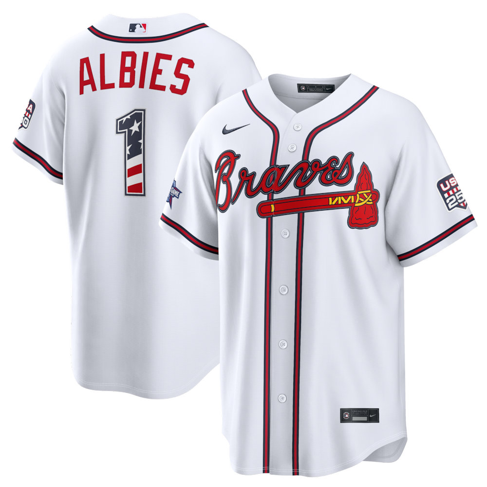 Youth Atlanta Braves #1 Ozzie Albies Nike White 2026 All-Star Edition Stars & Stripes Stadium Jersey
