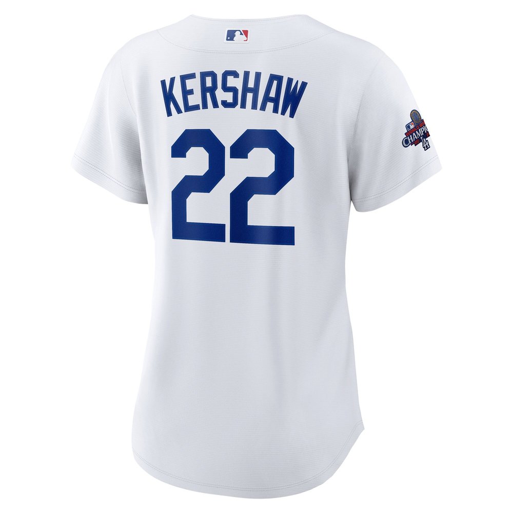 Women's Los Angeles Dodgers #22 Clayton Kershaw White 2024 World Series Champions Home Replica Player Jersey