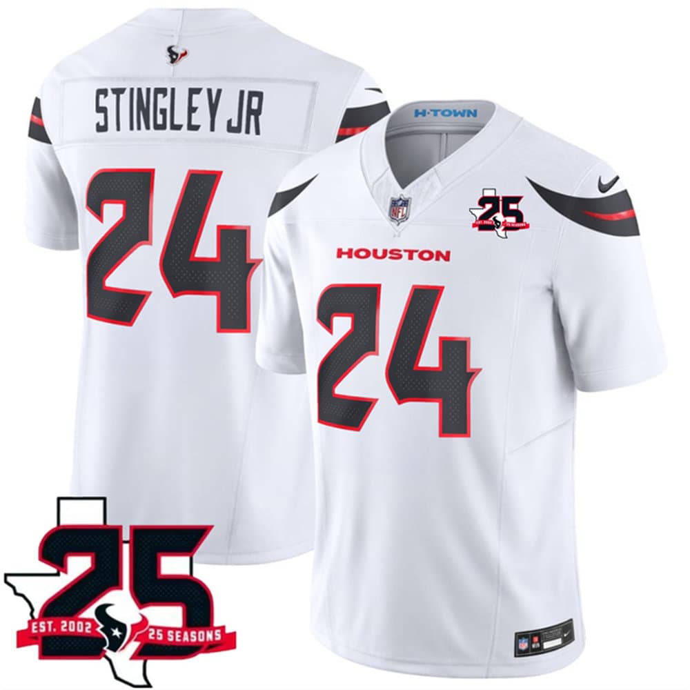 Youth Houston Texans #24 Derek Stingley Jr. White 2026 25th Anniversary Patch Vapor F.U.S.E. Limited Jersey