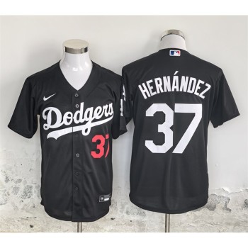 Men's Los Angeles Dodgers #37 Teoscar Hernandez Black Cool Base Stitched Baseball Jersey