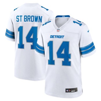 Men's Detroit Lions #14 Amon-Ra St. Brown White Game Jersey Men's Detroit Lions #14 Amon-Ra St. Brown White Game Jersey