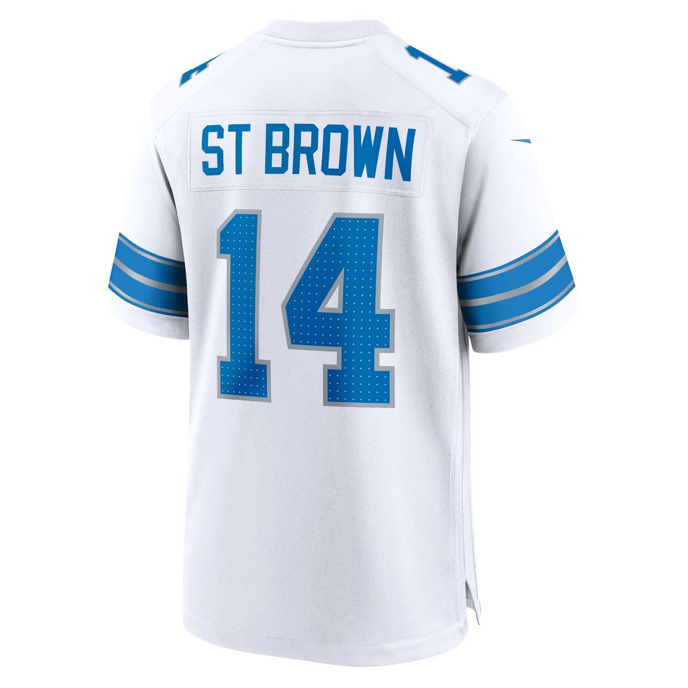 Men's Detroit Lions #14 Amon-Ra St. Brown White Game Jersey Men's Detroit Lions #14 Amon-Ra St. Brown White Game Jersey