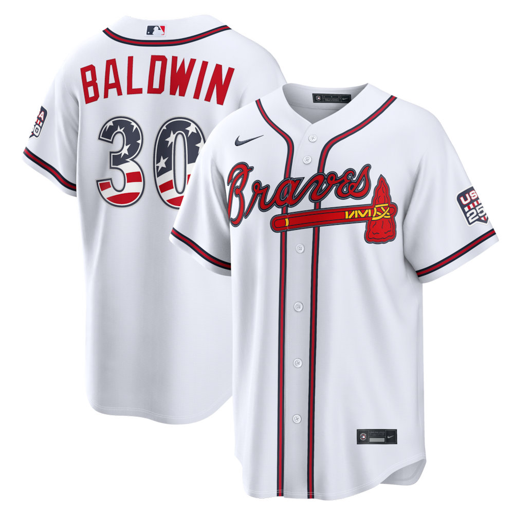 Youth Atlanta Braves #30 Drake Baldwin Nike White USA 250 Fourth of July Home Stadium Jersey