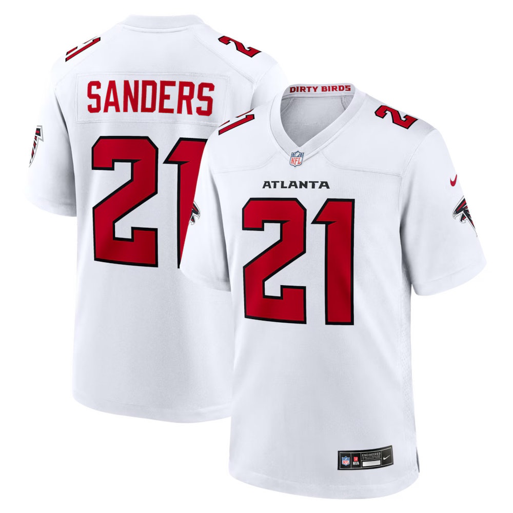 Men's Atlanta Falcons #21 Deion Sanders White Retired Player Game Jersey