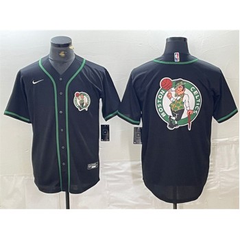 Men's Boston Celtics Black Team Big Logo With Patch Stitched Baseball Jersey