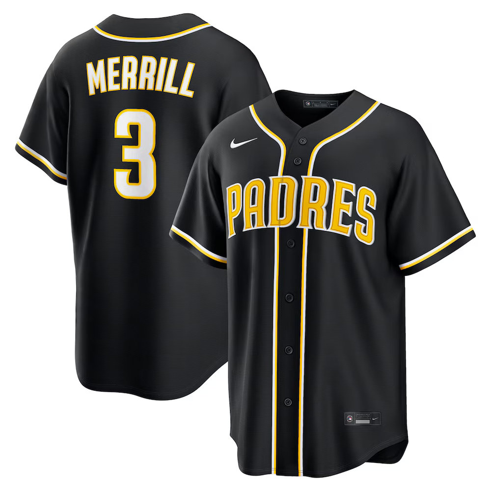 Youth San Diego Padres #3 Jackson Merrill Fashion Replica Black Out Jersey