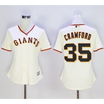 Giants #35 Brandon Crawford Cream Home Women's Stitched MLB Jersey