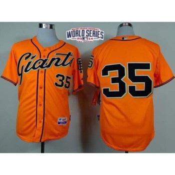 Giants #35 Brandon Crawford Orange Alternate Cool Base W/2014 World Series Patch Stitched MLB Jersey