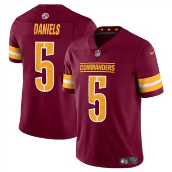 Men's Washington Commanders #5 Jayden Daniels Burgundy 2024 Draft Vapor Limited Stitched Football Jersey Men's Washington Commanders #5 Jayden Daniels Burgundy 2024 Draft Vapor Limited Stitched Football Jersey