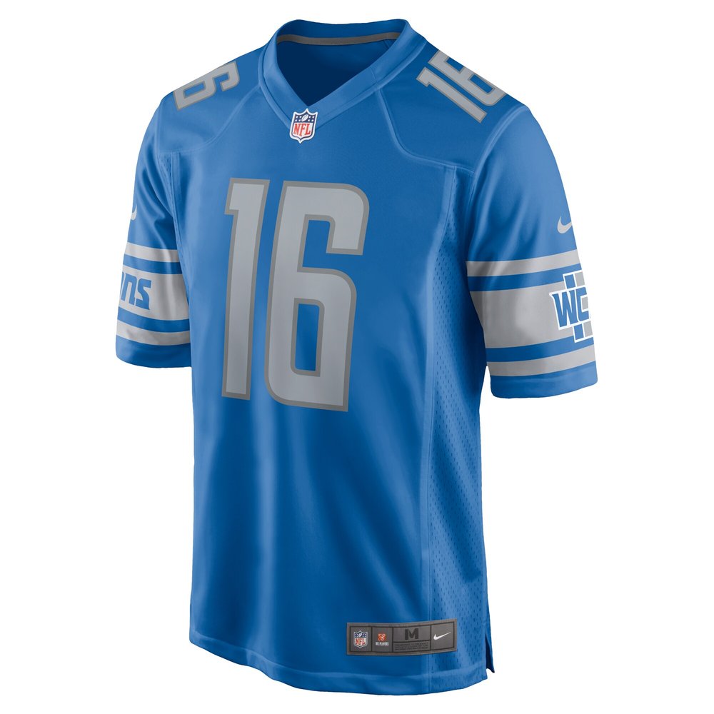 Men's Detroit Lions #16 Jared Goff Blue Game Jersey