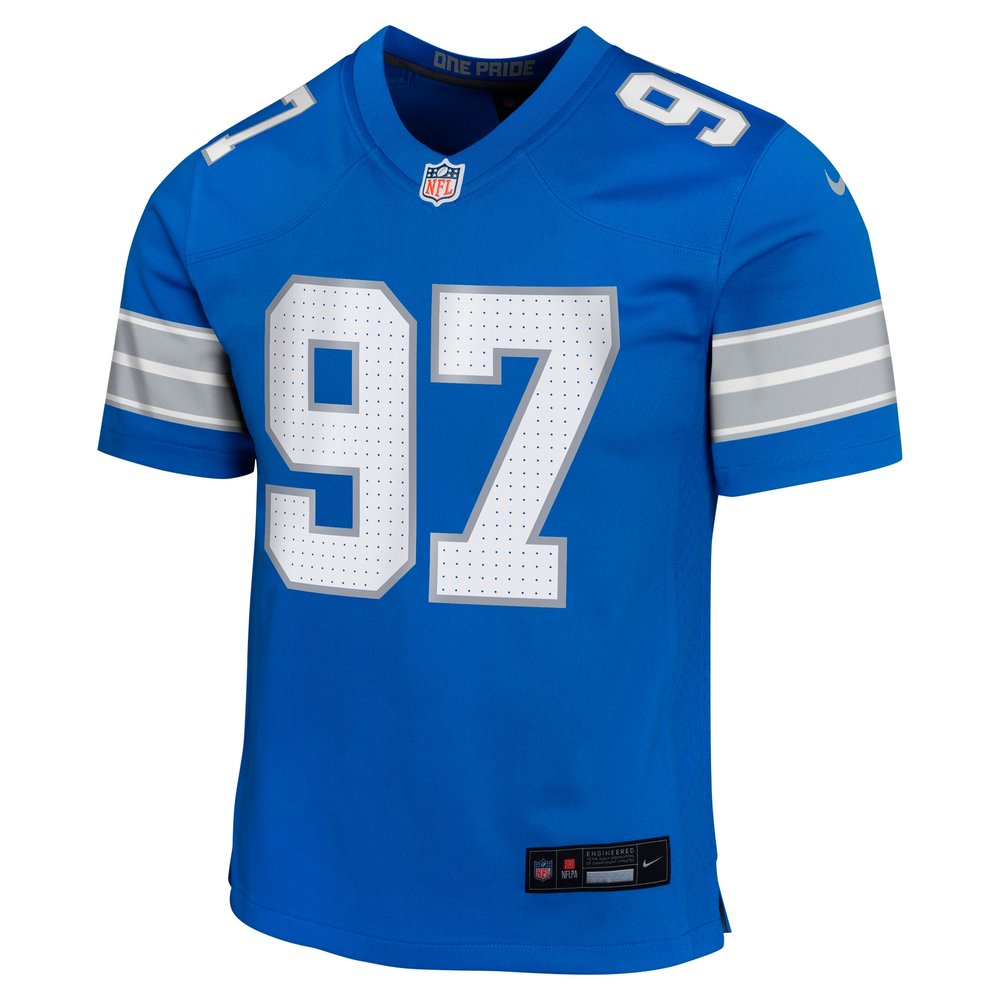 Youth Detroit Lions #97 Aidan Hutchinson Blue Team Player Game Jersey