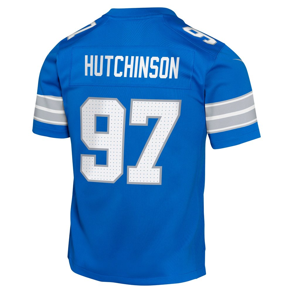 Youth Detroit Lions #97 Aidan Hutchinson Blue Team Player Game Jersey