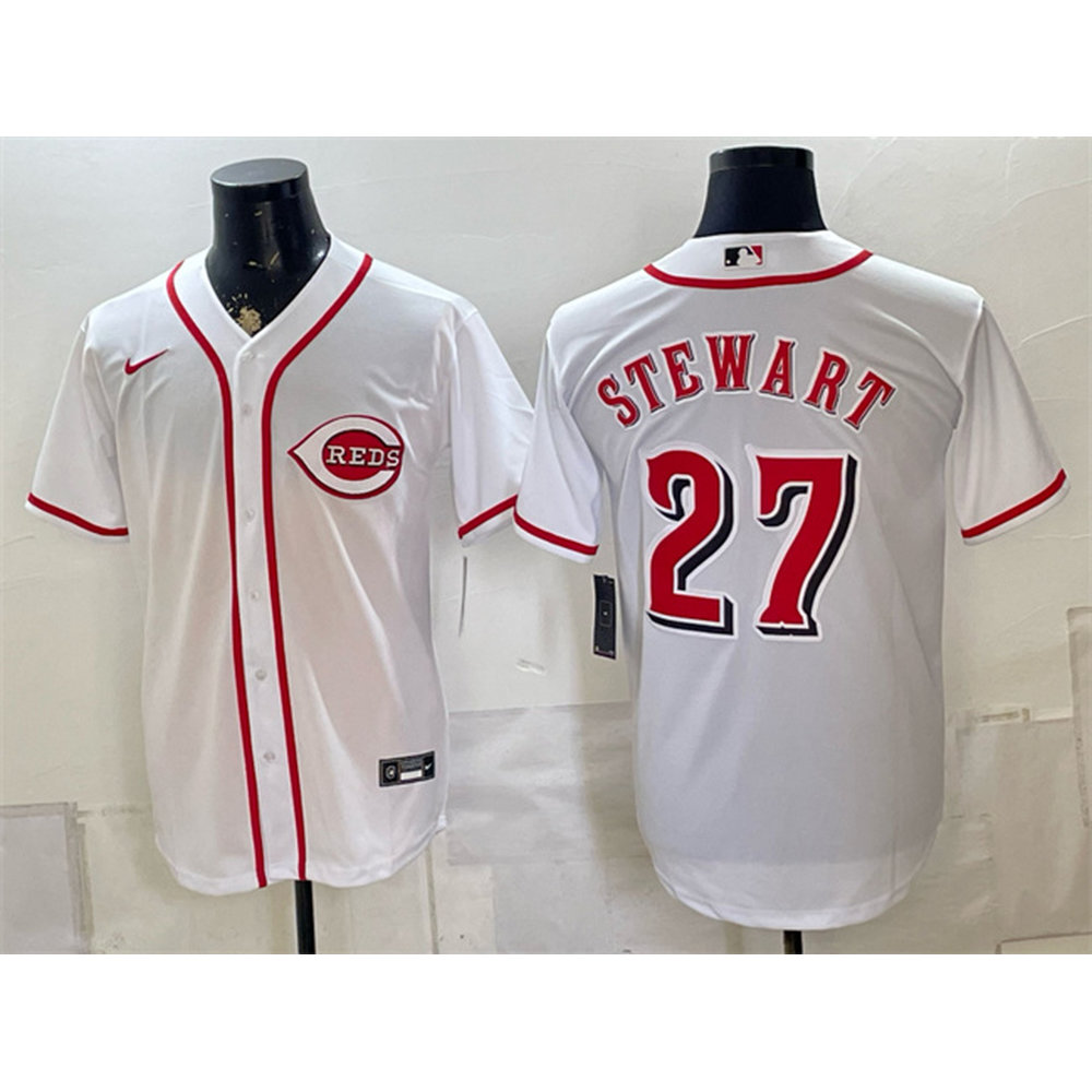Men's Cincinnati Reds #27 Sal Stewart White Stitched Baseball Jersey
