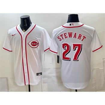 Men's Cincinnati Reds #27 Sal Stewart White Stitched Baseball Jersey