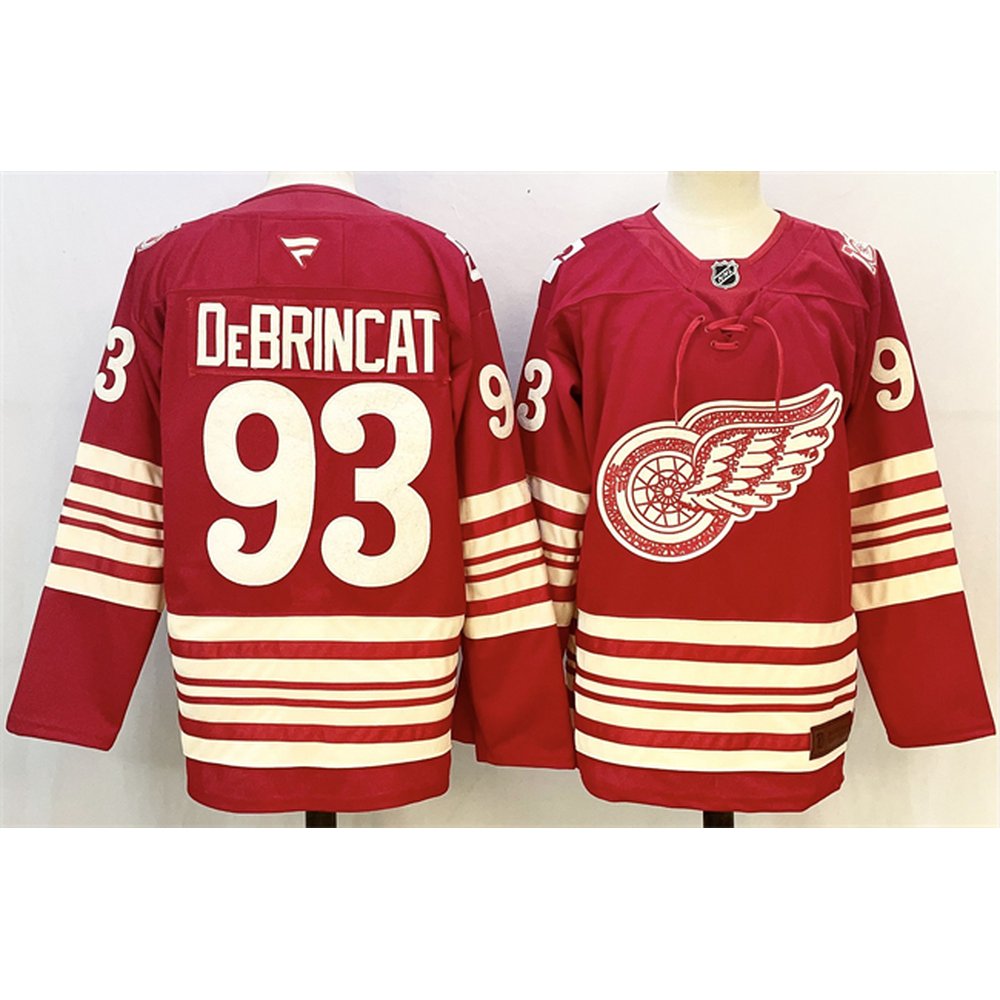Men's Detroit Red Wings #93 Alex DeBrincat Red 2025-26 Centennial Premium Stitched Hockey Premium Jersey